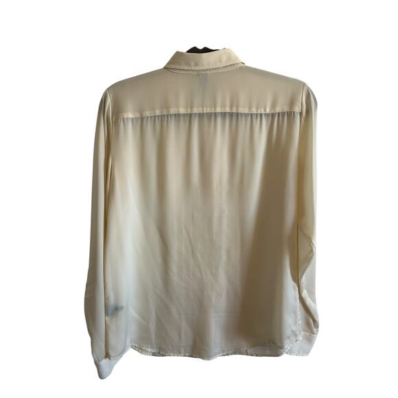 Lauren by Ralph Lauren Women's Medium Cream Pleated Front Collar Button Up Top - Picture 6 of 11